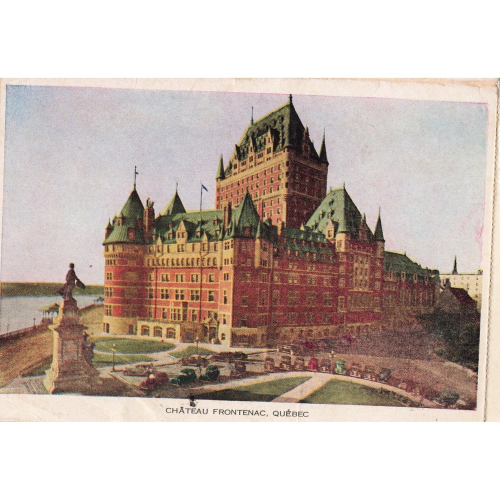 Chateau Frontenac Quebec City Canada Hotel Vtg Cars 1944 Postcard Folkard Litho - Picture 1 of 2